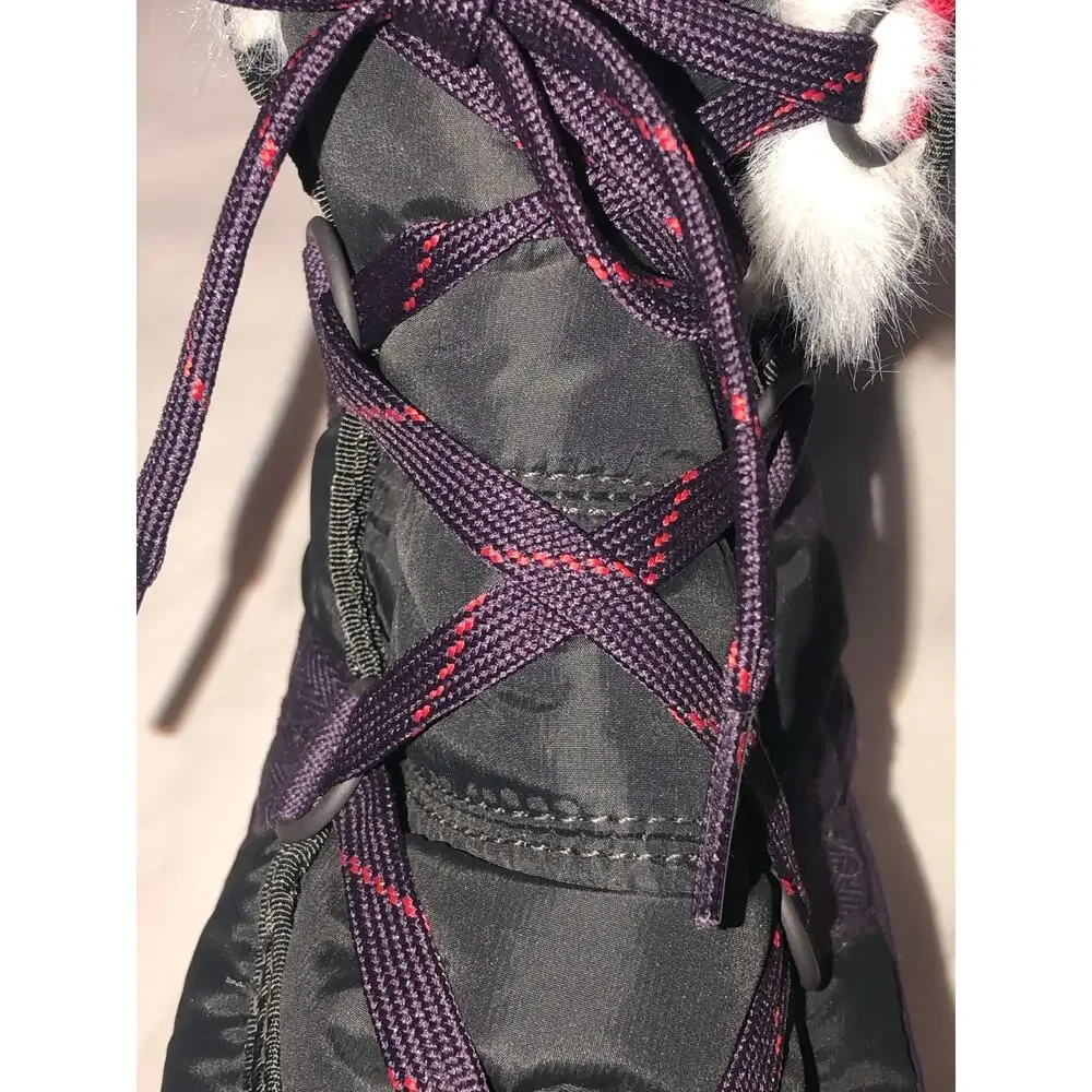 Sorel Whitney Short Lace Snow Boots Size 10 Dark Plum Waterproof Winter Gray